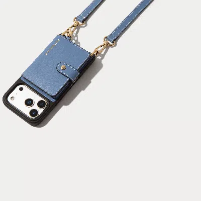 Bandolier Ivy Magnet Wallet Crossbody Phone Case - Dusty Blue/gold
