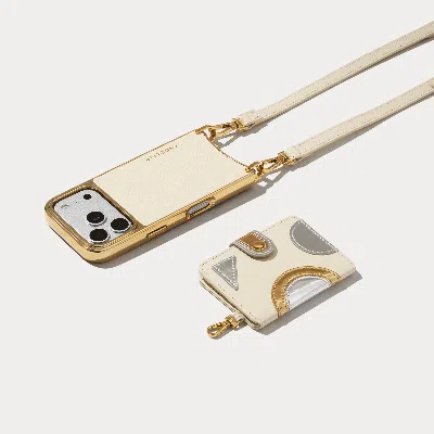 Bandolier Ivy Magnet Wallet Crossbody Phone Case - Ivory Metallic Silver/gold In Green