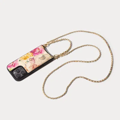 Bandolier Lily Side Slot Leather Crossbody  - Ceci Ivory Floral/gold