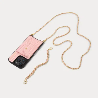 Bandolier Lily Side Slot Leather Crossbody  Set - Pink Croc/gold