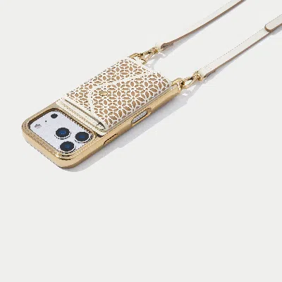 Bandolier Mira Chrome Magnet Wallet Crossbody Phone Case - Ivory Tan/chrome Gold In Neutral
