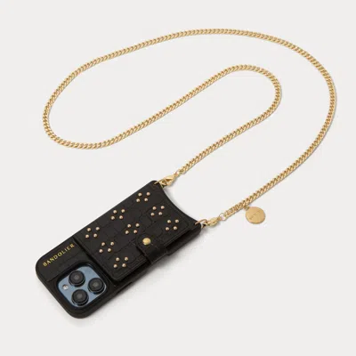 Bandolier Mona Magsafe Charging Crossbody  - Black Croc/gold