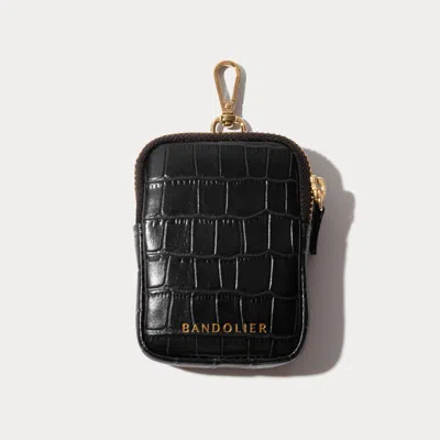 Bandolier New Key Zip Pouch Croc Leather - Black Croc/gold
