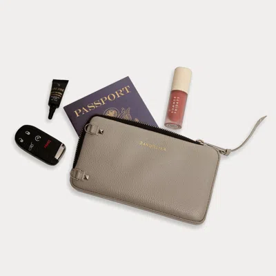 Bandolier Pebble Leather Expanded Zip Pouch - Greige/silver