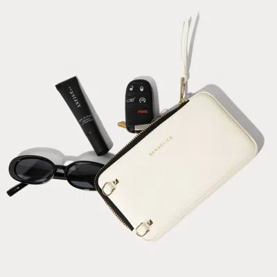 Bandolier Pebble Leather Expanded Zip Pouch - Ivory/gold