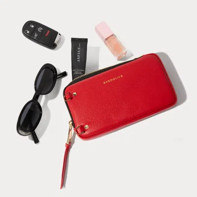 Bandolier Pebble Leather Expanded Zip Pouch - Red/gold