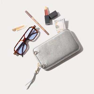 Bandolier Pebble Leather Expanded Zip Pouch  - Metallic Silver/gold