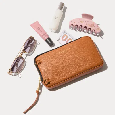 Bandolier Pebble Leather Expanded Zip Pouch - Saddle Brown/gold