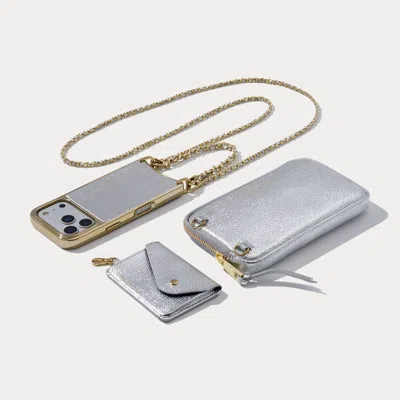 Bandolier Rae Magnet Duet Crossbody Phone Case Pouch Set - Metallic Silver/chrome Gold