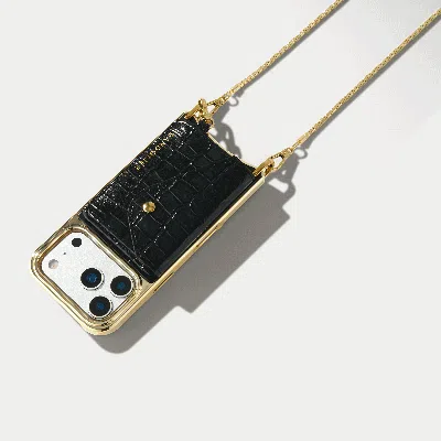 Bandolier Remi Chain Magnet Wallet Crossbody Phone Case - Black Croc Chrome/gold In Metallic