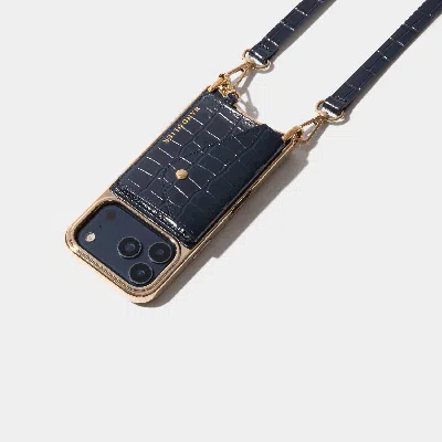 Bandolier Remi Magnet Wallet Crossbody Phone Case - Navy Croc/gold