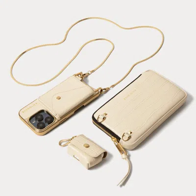 Bandolier Remi Magnet Wallet Crossbody Phone Case Essentials Set - Ivory Croc/gold