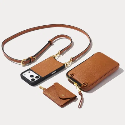 Bandolier Remi Magnet Wallet Crossbody Phone Case Pouch Set - Saddle Brown/gold