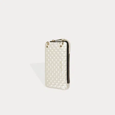 Bandolier Sheila Pyramid Embossed Expanded Zip Pouch - Creme/gold