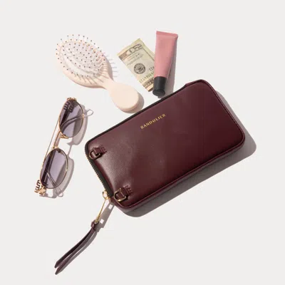 Bandolier Smooth Leather Expanded Zip Pouch - Wine/gold
