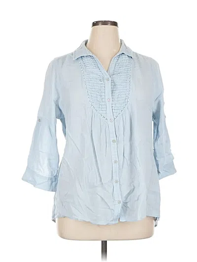 Pre-owned Bandolino 3/4 Sleeve Button Down Shirt In Blue