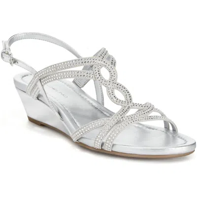 Bandolino Bdgilnora Womens Rhinestone Manmade Wedge Sandals In Silver