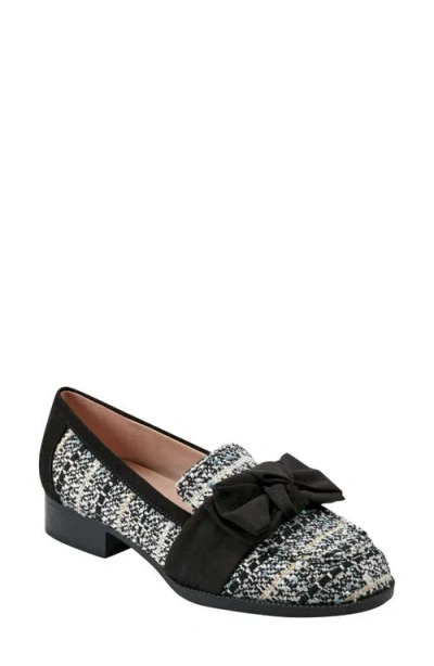 Bandolino Bow Loafer In Black Cream Tweed