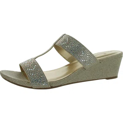 Bandolino I Luv It 2 Womens Slip On Wedges T-strap Sandals In Gold
