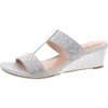 Bandolino I Luv It 2 Womens Slip On Wedges T-strap Sandals In Silver