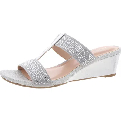 Bandolino I Luv It 2 Womens Slip On Wedges T-strap Sandals In Silver