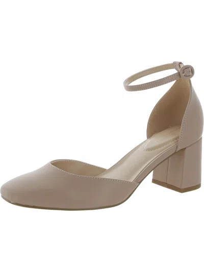 Bandolino Letsadd 3 Womens Faux Leather Ankle Strap Block Heels In Beige