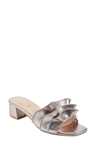 Bandolino Rista Metallic Ruffle Slide Sandal In Metallic Taupe - Manmade