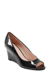 Bandolino Tuff Love Peep Toe Patent Wedge Pump In Dbl03