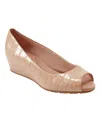 Bandolino Peep Toe Wedge Pump In Light Natural Croco