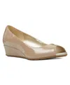 Shop Bandolino Women's Candra Peep Toe Wedge Dress Pumps In Natural Patent
