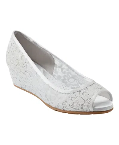Bandolino Women's Candra Peep Toe Wedge Dress Pumps In Light Gray Lace