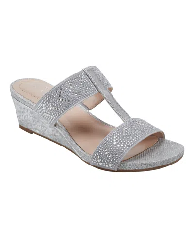 Bandolino Women's Iluvit Embellished Dress Wedge Sandals In Silver