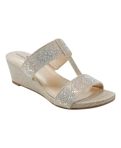 Bandolino Women's Iluvit Embellished T-strap Wedge Sandals In Silver