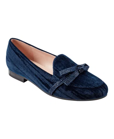 Bandolino Women's Jayme Almond Toe Embellished Bow Detail Loafers In Navy Velvet