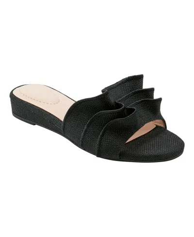Bandolino Women's Kaisley Ruffled Sliver-tone Wedge Sandals In Black