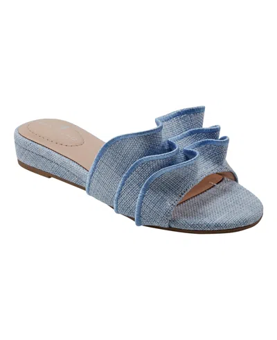 Bandolino Women's Kaisley Ruffled Sliver-tone Wedge Sandals In Light Blue