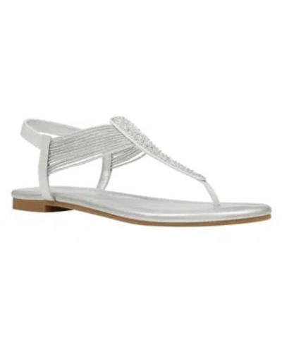 Bandolino Women's Kayte Embellished T-strap Flat Sandals Women's Shoes In Silver-tone