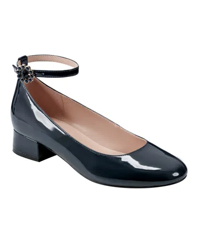Bandolino Women's Lexy Ankle Strap Low Block Heel Pumps In Navy Patent