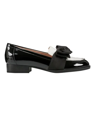 Bandolino Women's Lindio Bow Detail Block Heel Slip On Loafers In Black,cream