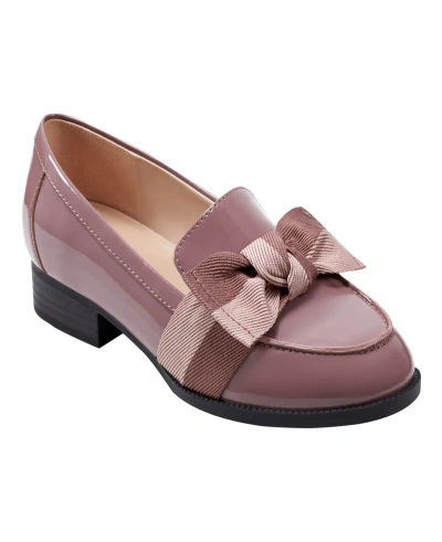 Bandolino Women's Lindio Bow Detail Block Heel Slip On Loafers In Dark Mauve Patent,blush - Faux Patent L