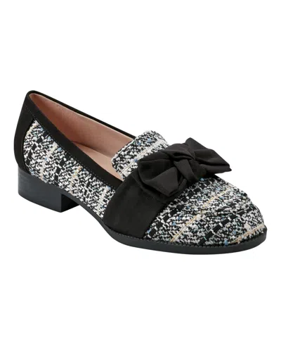 Bandolino Women's Lindio Bow Slip-on Tailored Loafers In Black,white Boucle