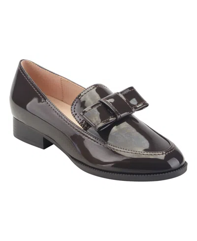 Bandolino Women's Londyna Bow Block Heel Dress Loafers In Dark Brown Patent