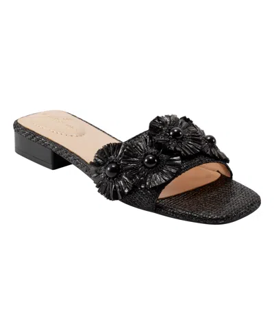 Bandolino Women's Marcell Flower Raffia Flat Slide Sandals In Black