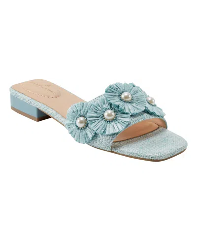 Bandolino Women's Marcell Flower Raffia Flat Slide Sandals In Light Blue