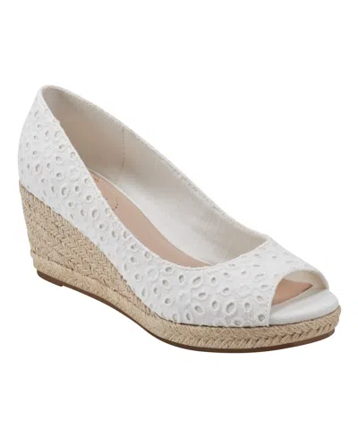 Bandolino Women's Nuri Peep Toe Espadrille Wedge Pumps In White