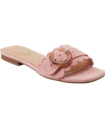 Bandolino Women's Silla Scallop Buckle Flat Slide Sandals In Light Pink