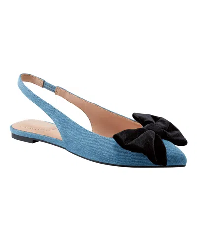 Bandolino Women's Simona Bow Slingback Flats In Blue Denim,black Velvet