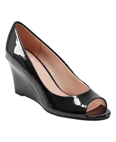 Bandolino Women's Tufflove Peep Toe Wedge Pumps In Navy Patent