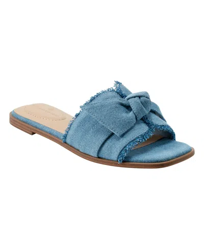 Bandolino Women's Vallen Knotted Bow Flat Slide Sandals In Blue Denim