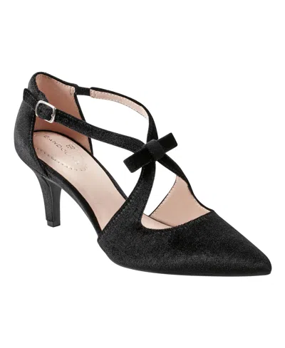 Bandolino Women's Zeffer Strappy Bow Kitten Heel Pumps In Black Velvet